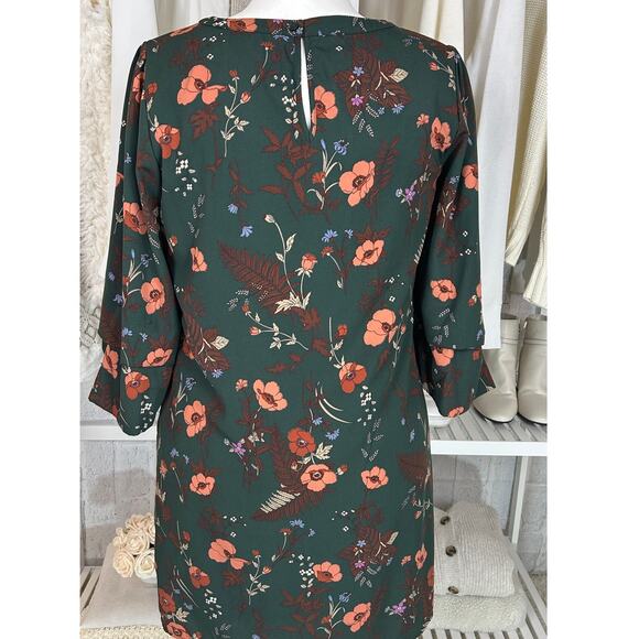 Skies Are Blue Women's Size L Green Floral Ruffle Sleeve Shift Dress #0563 - Picture 5 of 13